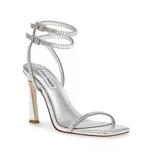 Steve Madden Thierry Ankle Strap Embellished High Heel Sandals Silver Size 6 NWB